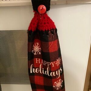 Festive Red and Black Holiday Towel: Happy Holidays.